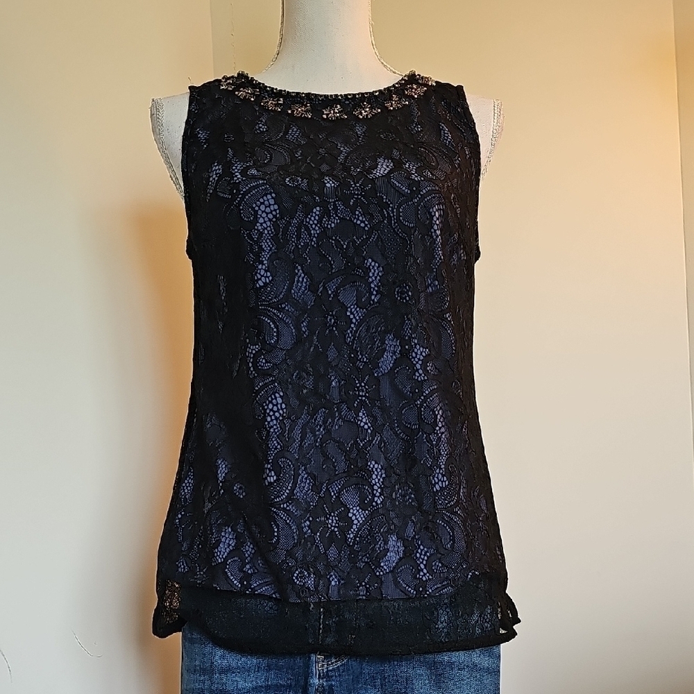 WHBM Elegant Black Lace Sleeveless Top
